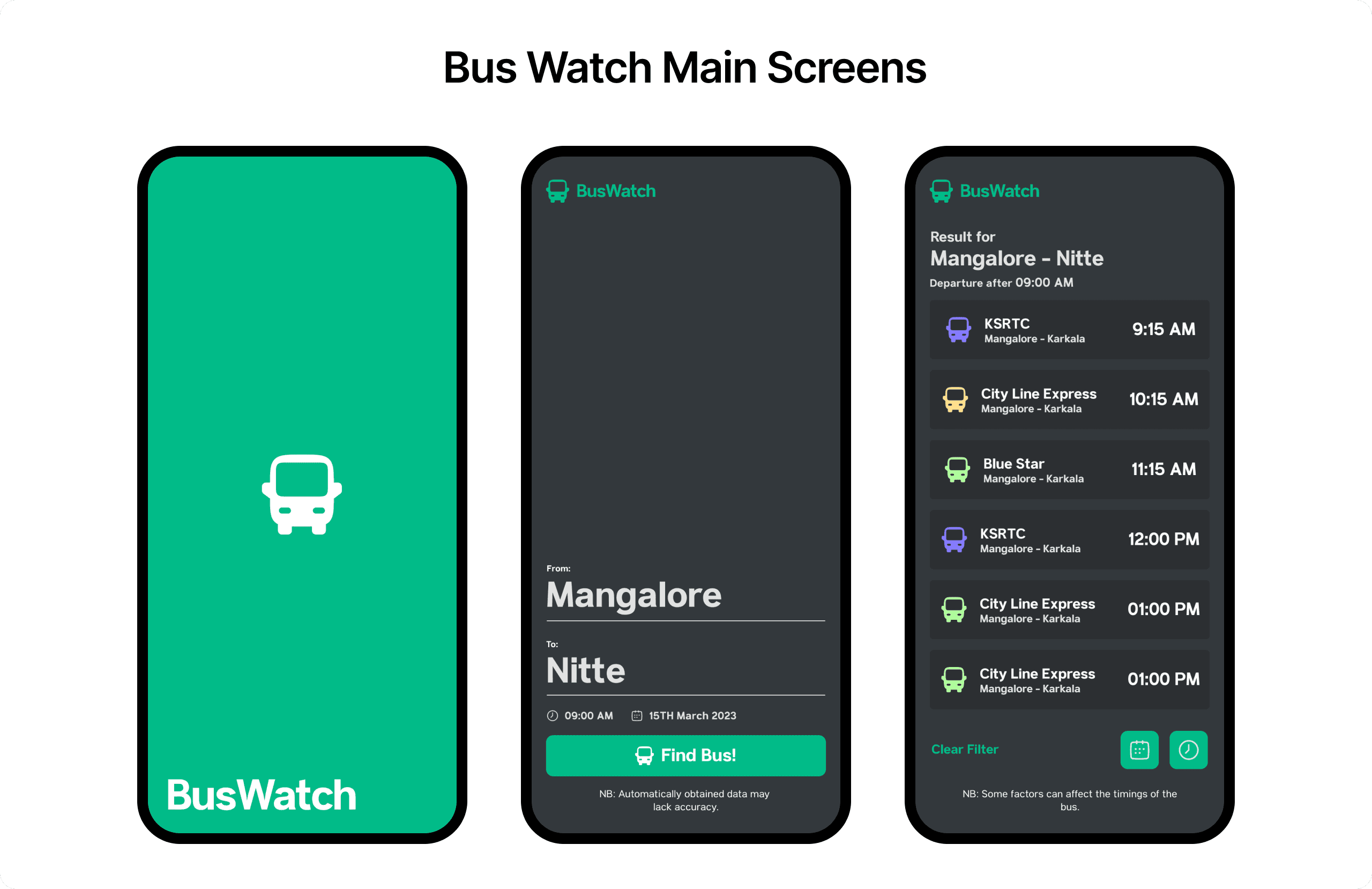 BusWatch All Screens Overview